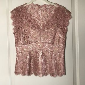 Ann Taylor Blush Rose & Gold Lace Peplum Top 4P